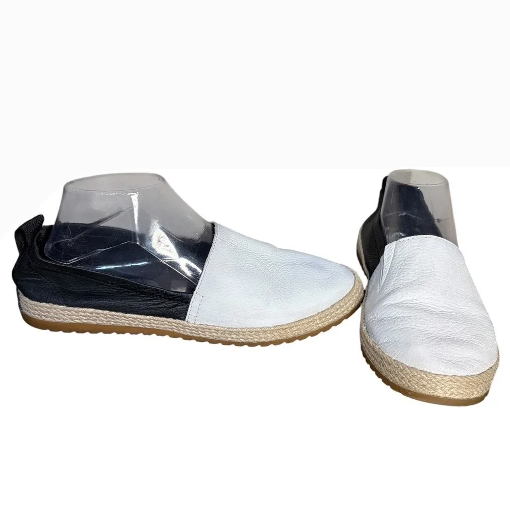 Sorel‎ White Black Ella Slip On Espadrille Leather Flats Women's Size 9.5